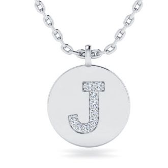 Letter J Diamond Initial Necklace In 14K White Gold With 9 Diamonds