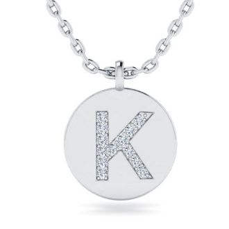 Letter K Diamond Initial Necklace In 14K White Gold With 13 Diamonds