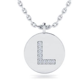 Letter L Diamond Initial Necklace In 14K White Gold With 8 Diamonds