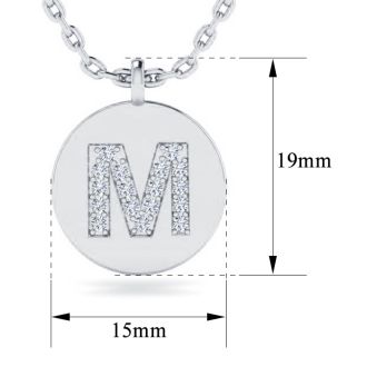Letter M Diamond Initial Necklace In 14K White Gold With 17 Diamonds