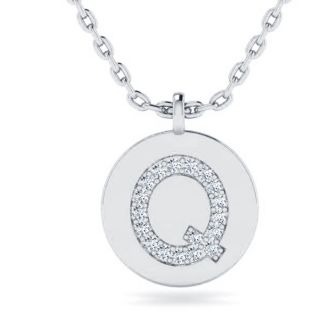 Letter Q Diamond Initial Necklace In 14K White Gold With 18 Diamonds