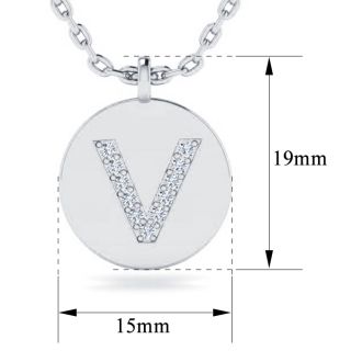 Letter V Diamond Initial Necklace In 14K White Gold With 11 Diamonds