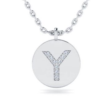Letter Y Diamond Initial Necklace In 14K White Gold With 9 Diamonds