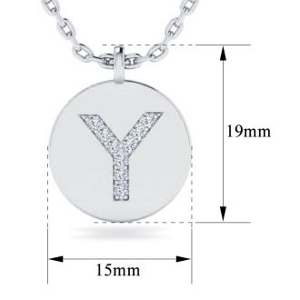 Letter Y Diamond Initial Necklace In 14K White Gold With 9 Diamonds