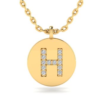 Letter H Diamond Initial Necklace In 14K Yellow Gold With 12 Diamonds
