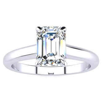 1 Carat Emerald Cut Diamond Solitaire Ring In 14K White Gold