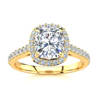 3 Carat Cushion Cut Halo Diamond Bridal Set in 14 Karat Yellow Gold