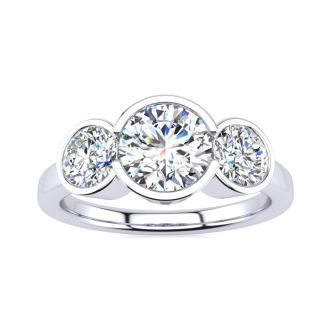 2 1/4 Carat Bezel Set Three Stone Diamond Ring In 14K White Gold