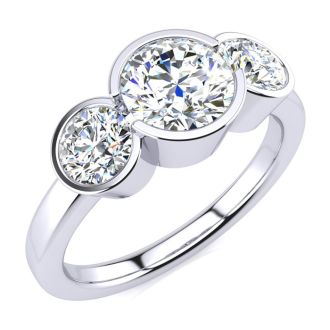 2 1/4 Carat Bezel Set Three Stone Diamond Ring In 14K White Gold
