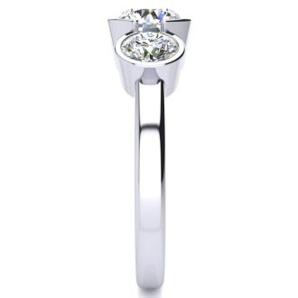 2 1/4 Carat Bezel Set Three Stone Diamond Ring In 14K White Gold