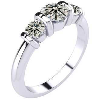 0.90 Carat Bar Set Three Stone Diamond Ring In 14K White Gold