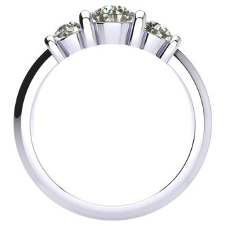 0.90 Carat Bar Set Three Stone Diamond Ring In 14K White Gold