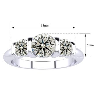 0.90 Carat Bar Set Three Stone Diamond Ring In 14K White Gold
