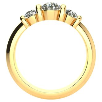 0.90 Carat Bar Set Three Stone Diamond Ring In 14K Yellow Gold