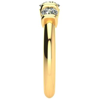 0.90 Carat Bar Set Three Stone Diamond Ring In 14K Yellow Gold