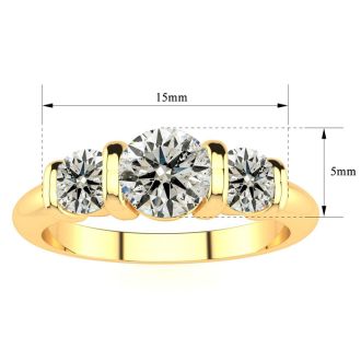 0.90 Carat Bar Set Three Stone Diamond Ring In 14K Yellow Gold