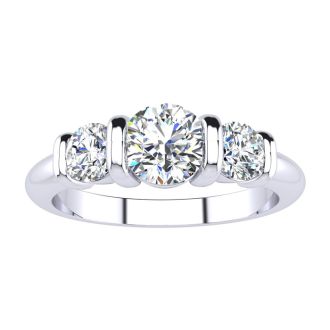 0.90 Carat Bar Set Three Stone Diamond Ring In 14K White Gold