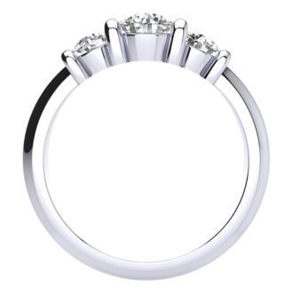 0.90 Carat Bar Set Three Stone Diamond Ring In 14K White Gold
