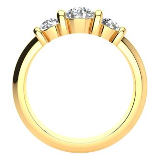 0.90 Carat Bar Set Three Stone Diamond Ring In 14K Yellow Gold