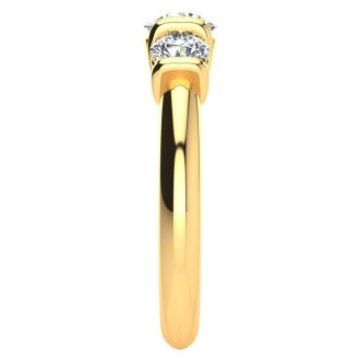 0.90 Carat Bar Set Three Stone Diamond Ring In 14K Yellow Gold