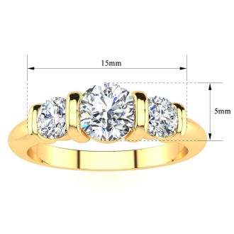 0.90 Carat Bar Set Three Stone Diamond Ring In 14K Yellow Gold