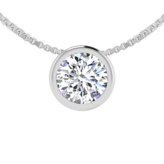 1/4 Carat Bezel Set Diamond Solitaire Necklace in 14K White Gold, 18 Inches