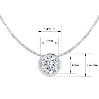1/4 Carat Bezel Set Diamond Solitaire Necklace in 14K White Gold, 18 Inches