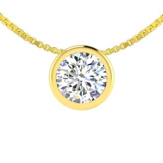 1/4 Carat Bezel Set Diamond Solitaire Necklace in 14K Yellow Gold, 18 Inches