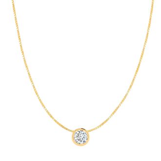 1/4 Carat Bezel Set Diamond Solitaire Necklace in 14K Yellow Gold, 18 Inches
