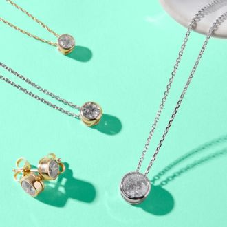 1/4 Carat Bezel Set Diamond Solitaire Necklace in 14K Yellow Gold, 18 Inches