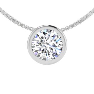 1/3 Carat Bezel Set Diamond Solitaire Necklace in 14K White Gold, 18 Inches