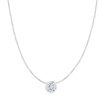 1/3 Carat Bezel Set Diamond Solitaire Necklace in 14K White Gold, 18 Inches