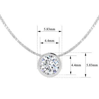 1/3 Carat Bezel Set Diamond Solitaire Necklace in 14K White Gold, 18 Inches