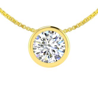 1/3 Carat Bezel Set Diamond Solitaire Necklace in 14K Yellow Gold, 18 Inches