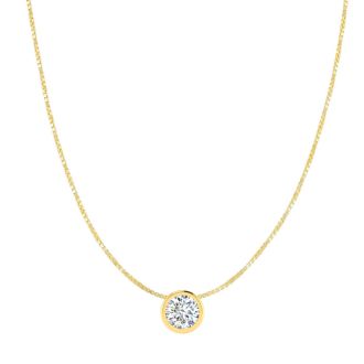 1/3 Carat Bezel Set Diamond Solitaire Necklace in 14K Yellow Gold, 18 Inches