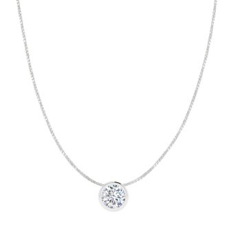 1/2 Carat Bezel Set Diamond Solitaire Necklace in 14K White Gold, 18 Inches