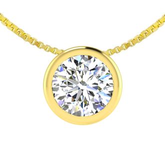 1/2 Carat Bezel Set Diamond Solitaire Necklace in 14K Yellow Gold, 18 Inches