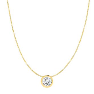 1/2 Carat Bezel Set Diamond Solitaire Necklace in 14K Yellow Gold, 18 Inches