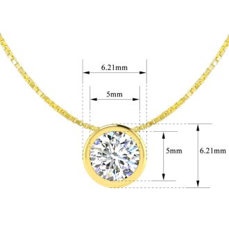 1/2 Carat Bezel Set Diamond Solitaire Necklace in 14K Yellow Gold, 18 Inches