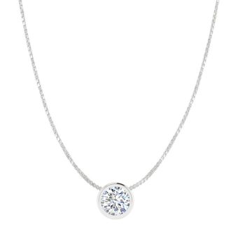 3/4 Carat Bezel Set Diamond Solitaire Necklace in 14K White Gold, 18 Inches