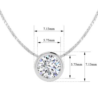 3/4 Carat Bezel Set Diamond Solitaire Necklace in 14K White Gold, 18 Inches