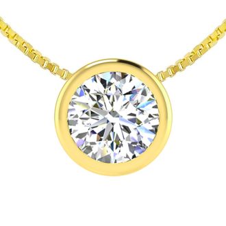 3/4 Carat Bezel Set Diamond Solitaire Necklace in 14K Yellow Gold, 18 Inches