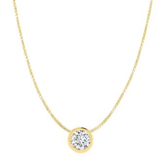 3/4 Carat Bezel Set Diamond Solitaire Necklace in 14K Yellow Gold, 18 Inches