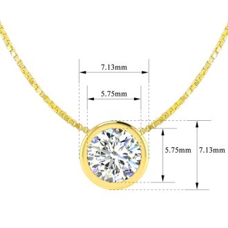 3/4 Carat Bezel Set Diamond Solitaire Necklace in 14K Yellow Gold, 18 Inches