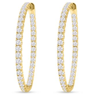 14K Yellow Gold 8 Carat Diamond Inside Out Hoop Earrings, 2 Inches