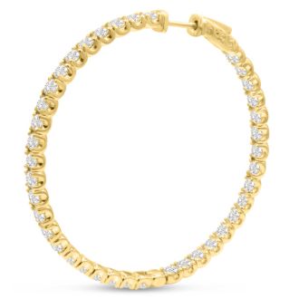 14K Yellow Gold 8 Carat Diamond Inside Out Hoop Earrings, 2 Inches