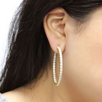 14K Yellow Gold 8 Carat Diamond Inside Out Hoop Earrings, 2 Inches