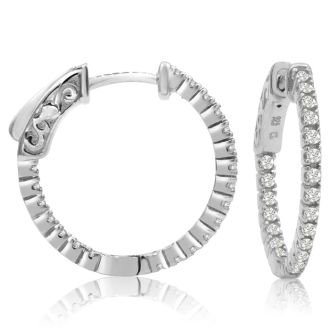 1/2 Carat Crystal Hoop Earrings In Sterling Silver, 3/4 Inch
