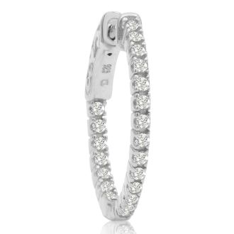 1/2 Carat Crystal Hoop Earrings In Sterling Silver, 3/4 Inch