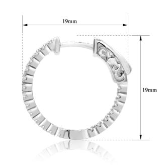 1/2 Carat Crystal Hoop Earrings In Sterling Silver, 3/4 Inch